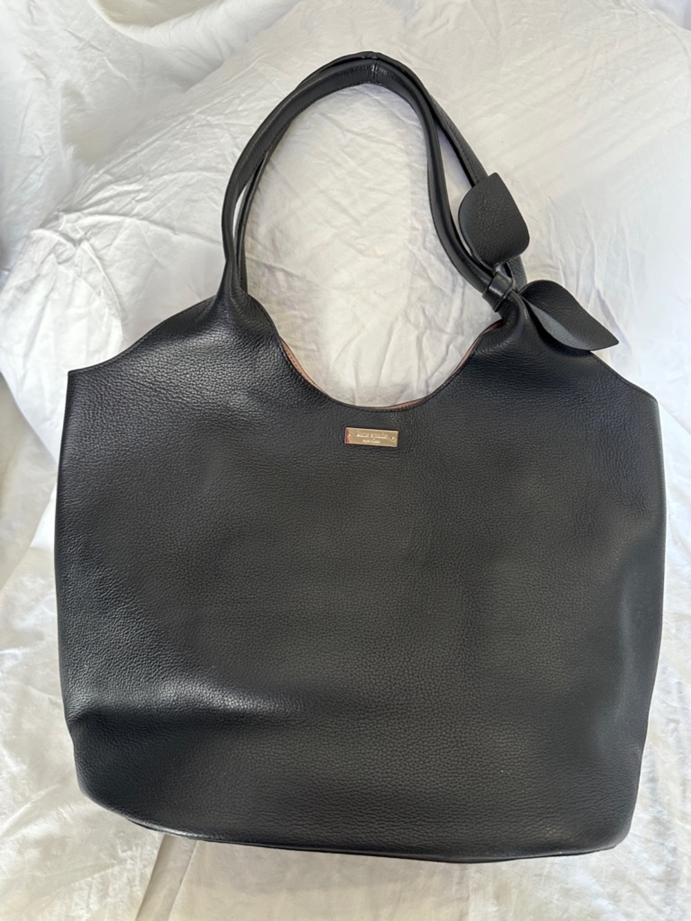 kate spade Black Pebble Leather Tote with Knot Accent